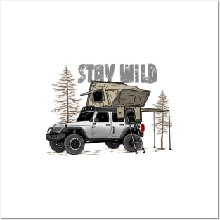 Stay Wild Jeep Camp - Adventure white Jeep Camp Stay Wild for Outdoor Jeep enthusiasts Posters and Art